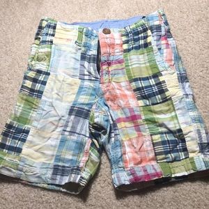 Multi pastel plaid shorts.